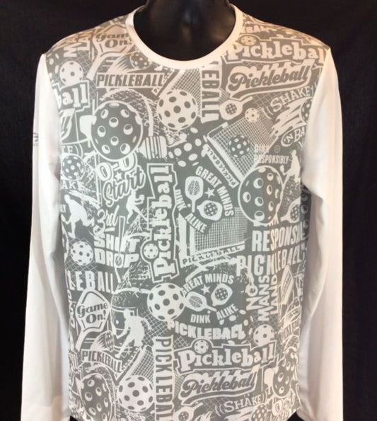 Elite Performance by "Headsweats" Men's " Grey & White with Front & Back Print" Long Sleeves