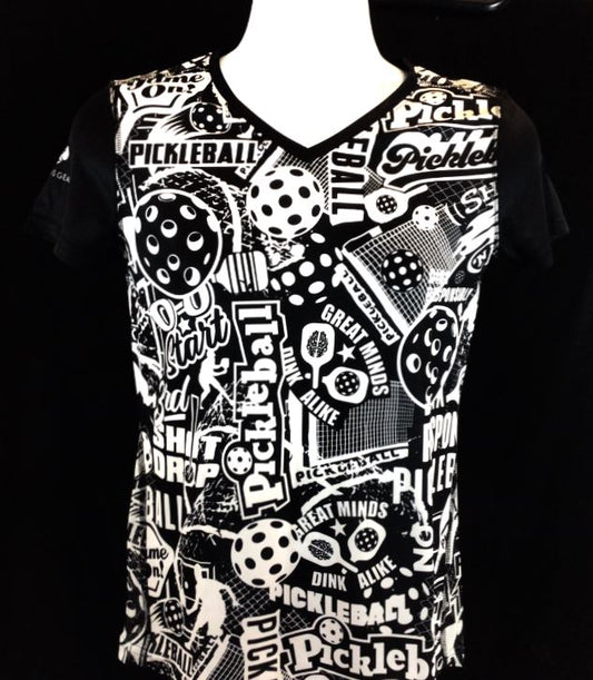 Elite Performance by "Headsweats"  Women's "Black & White with Front & Back Print " Short Sleeve