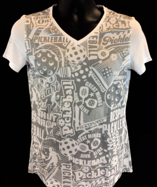 Elite Performance by "Headsweats" Women's "Grey & White with Front and Back Print" Short Sleeve