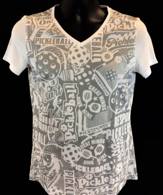 Elite Performance by "Headsweats" Women's "Grey & White with Front and Back Print" Short Sleeve