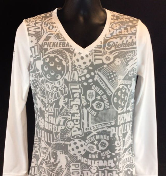 Elite Performance by "Headsweats" Women's "Grey & White with Front & Back Print"  Long Sleeves